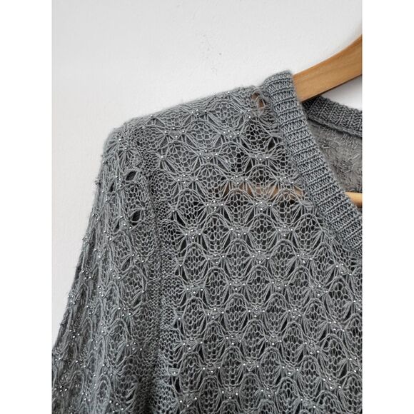 Bird by Juicy Couture Grey Cashmere Pointelle Knit Cardigan Size Medium - Picture 2 of 6